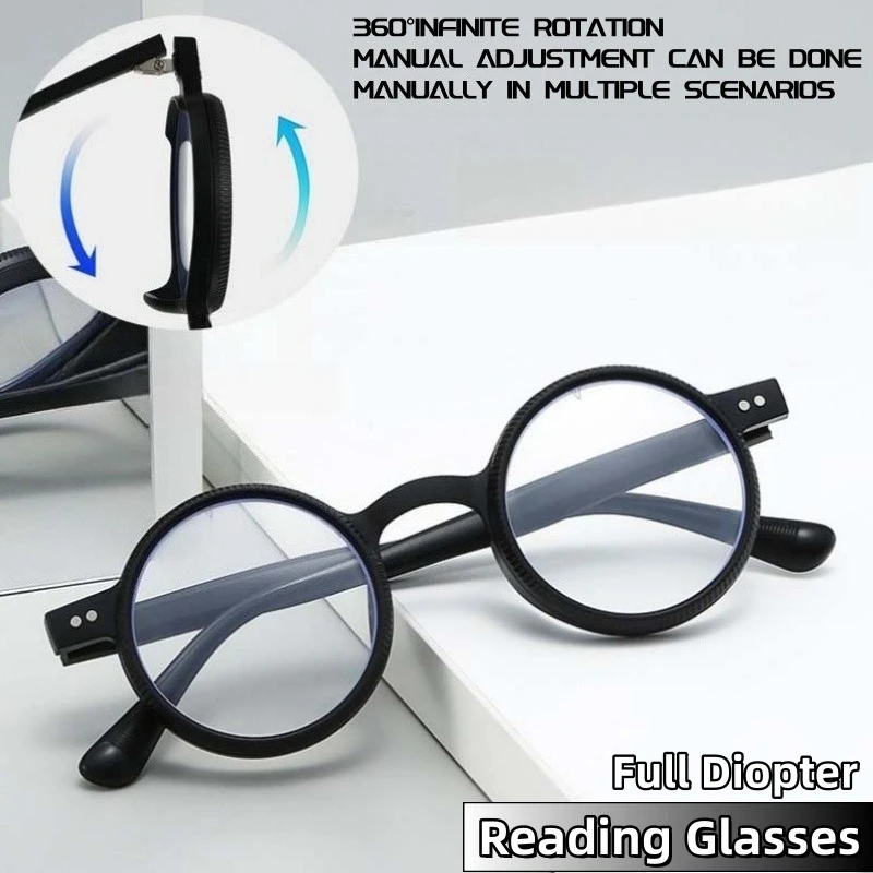 2025 Progressive Multifocal Reading Glasses 360-degree Manual Rotation Adjustable Diopter Anti-blue Light Round Eyeglasses
