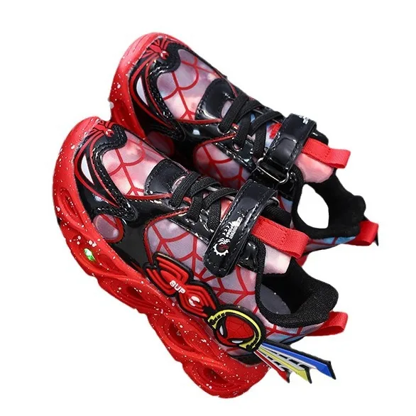 Disney cartoon boys  Spider-Man cute Casual shoes with led light soft sports shoes for kids gift EU size 21-36