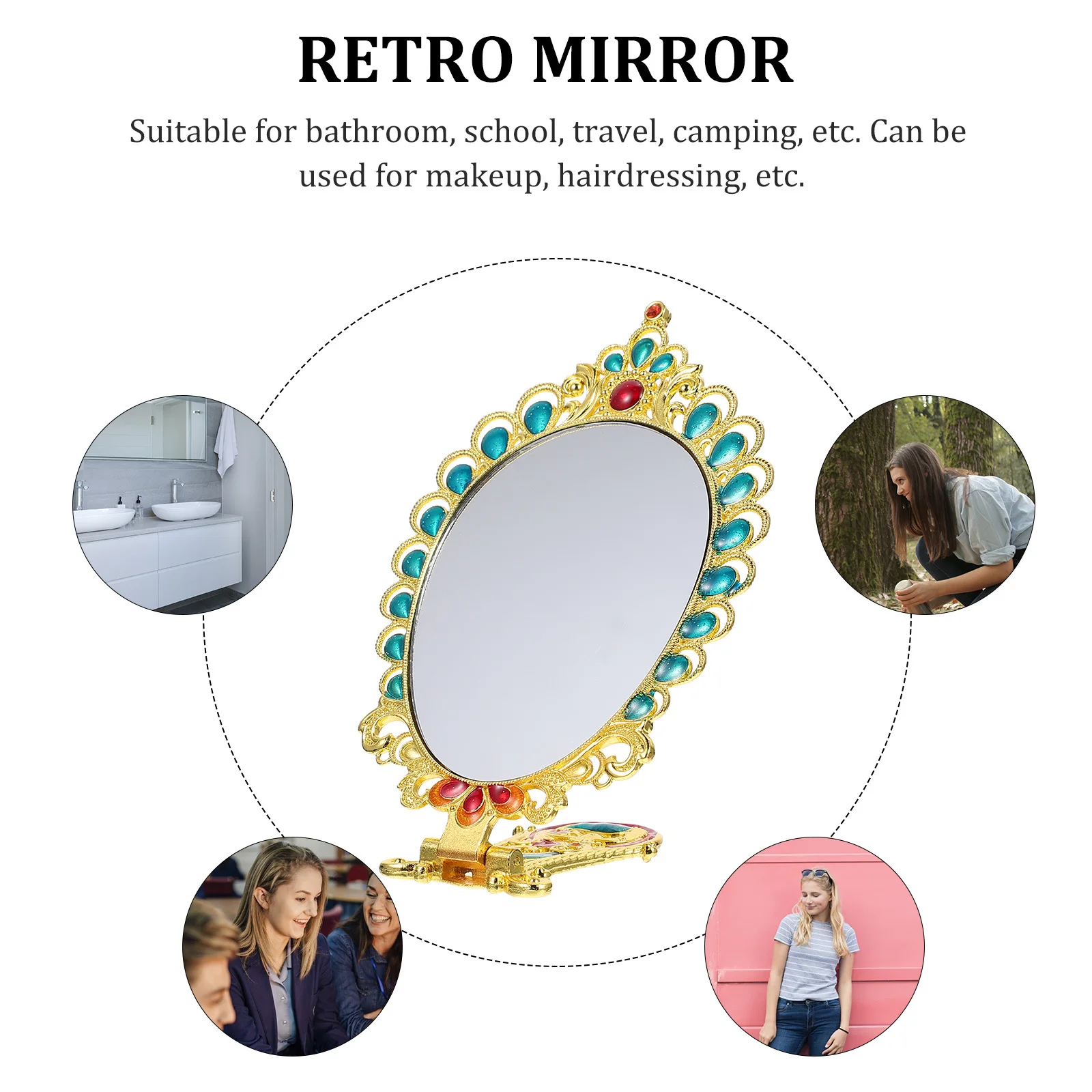 

1Set Embossed Peacock Makeup Mirror Comb Portable Retro Handheld Vanity Mirror Gift for Women Makeup Tool Business Trip Supply