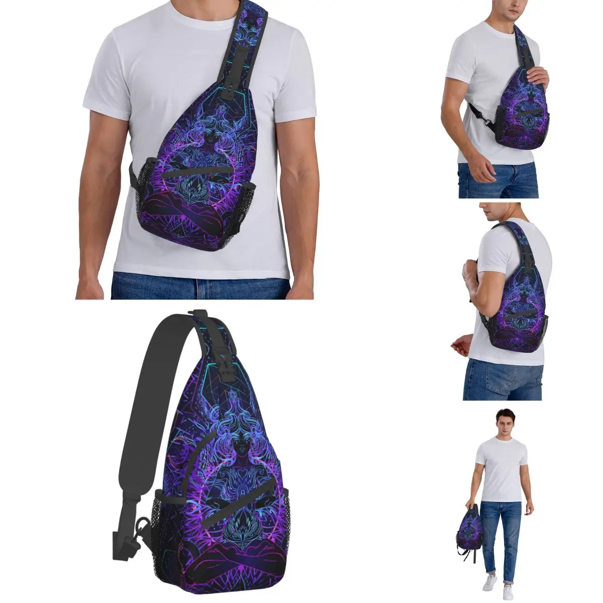 India Mandala Zen Buddha Crossbody Sling Bag Cool Chest Bag Mandala Psychedelic Shoulder Backpack Daypack Travel Hiking Travel