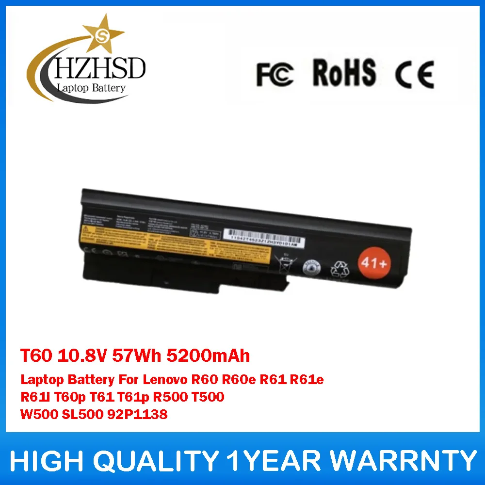 

T60 10,8 В 57 Втч 5200 мАч Аккумулятор для ноутбука Lenovo R60 R60e R61 R61e R61i T60p T61 T61p R500 T500 W500 SL500 92P1138