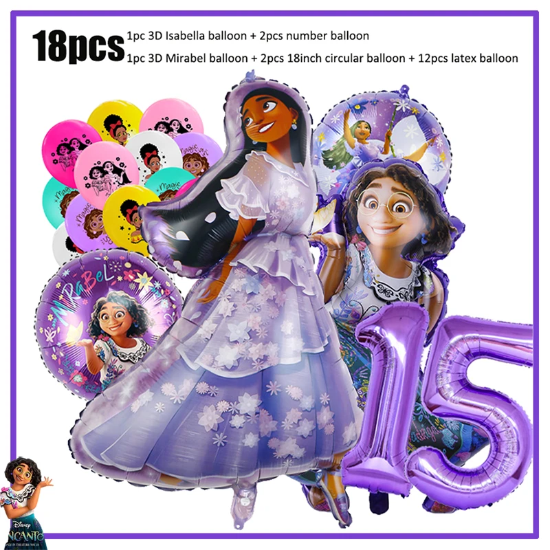 Disney Encanto Birthday Party Decoration Isabella Charm Purple Tableware Supplies Paper Cup Plate Napkin Balloon Kid Baby Shower