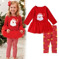 Children's Christmas suit girls Santa Claus long-sleeved striped trousers skirt suit two-piece spring and autumn