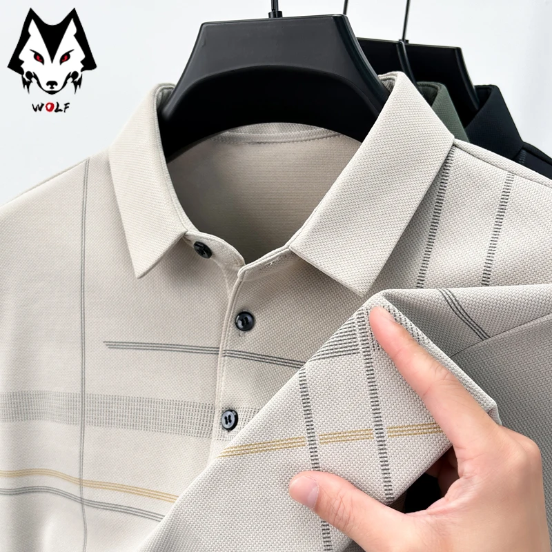 New Men's Business Casual Long Sleeved Printed Polo Shirt Fashionable Breathable Comfortable Versatile Top for All Seasons