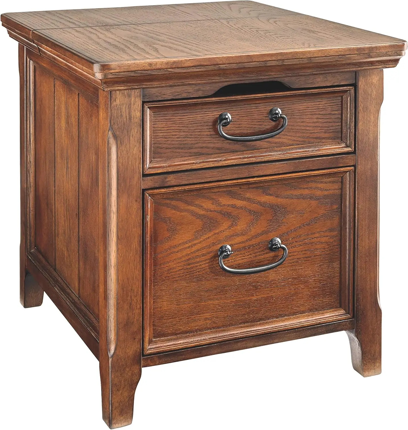 Traditional Square End Table with 1 File Drawer 2 Electrical Outlets and USB Port Dark Brown