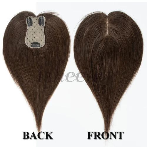 Imagen 2 del producto Adorno de cabello humano marrón Natural Real de 8-14 pulgadas, Base de red de 7x11cm, parte superior del cuero cabelludo Natural para ocultar cabello calvo o blanco para mujeres