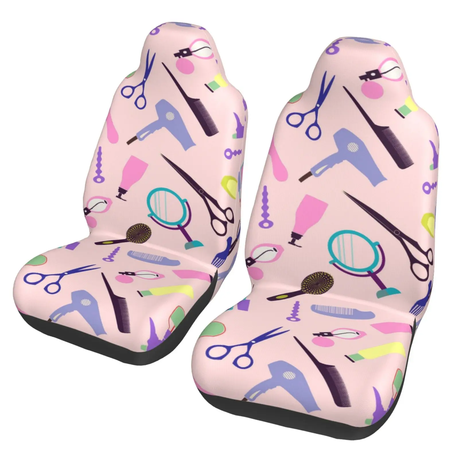 Barber Scissors Hairstylist Salon Series Print Car Seat Cover 2pcs Printing Universal Front Protector Accessories Cushion Set