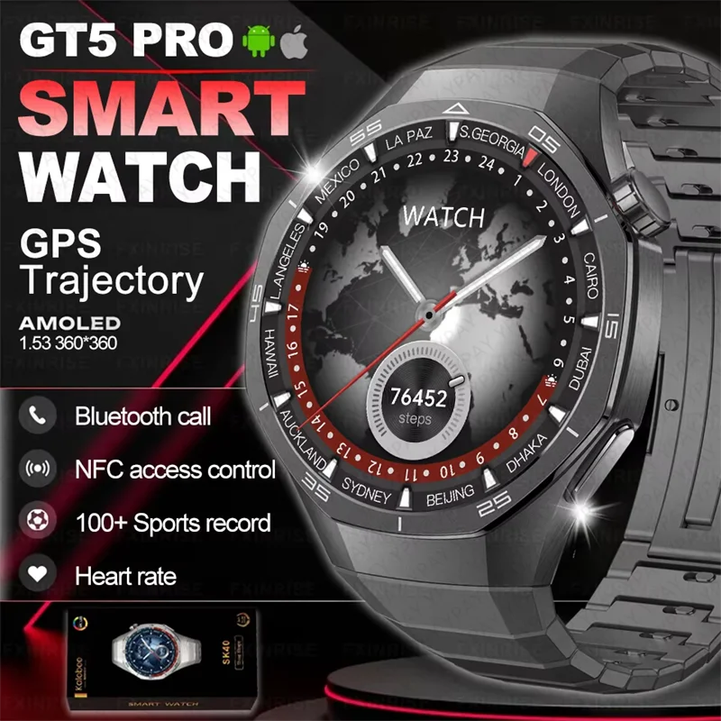 

For Huawei GT5 Pro GPS Smart Watch Men Watch 5 Pro AMOLED HD Bluetooth Call NFC Waterproof Watches Heart Rate Smartwatch Woman