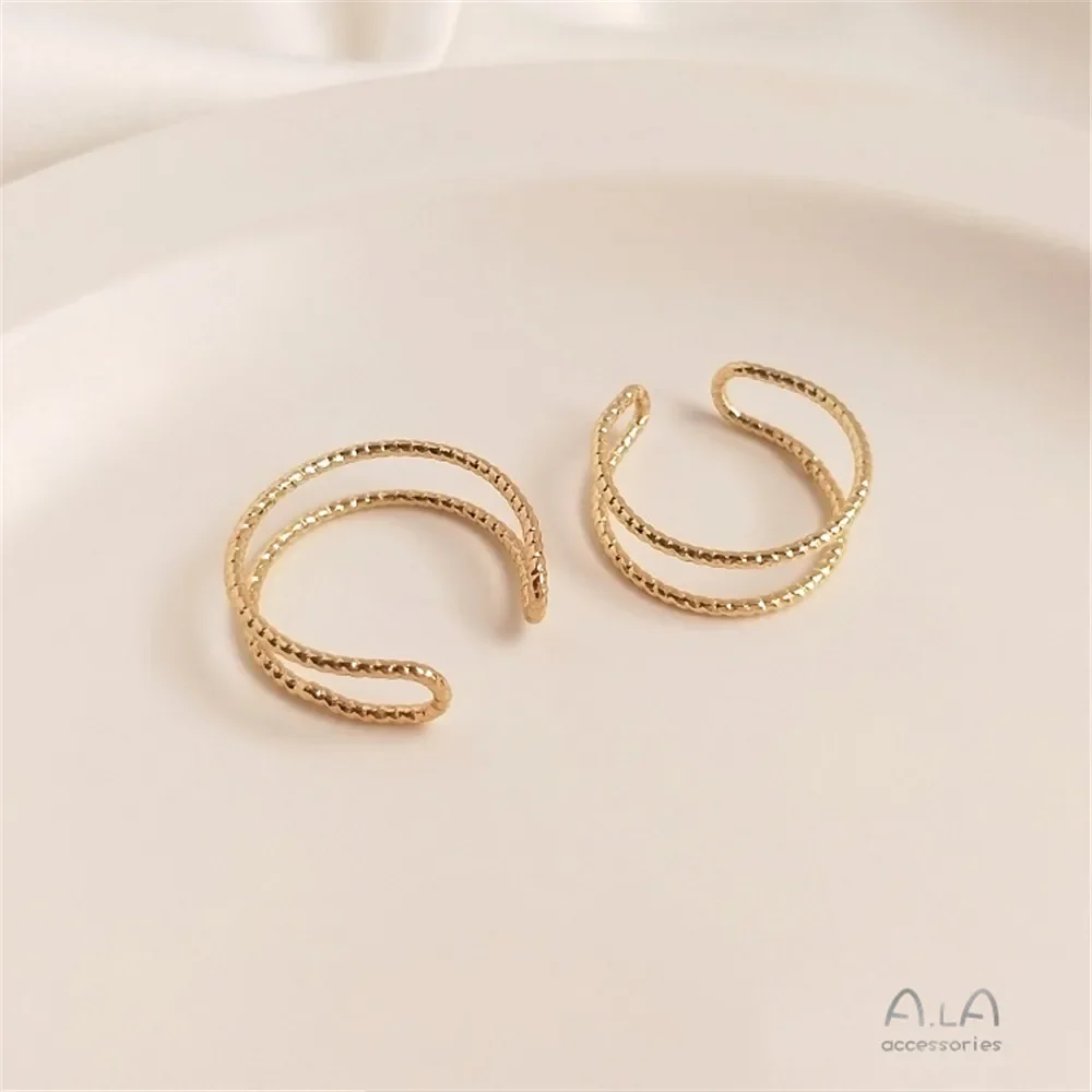 14K plated gold Twist copper wire double strand ring handmade bead winding ring diy accessories