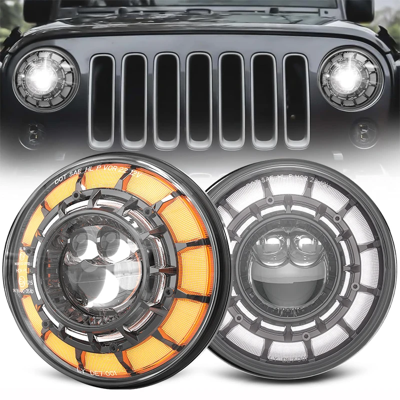 

2pcs Car 7" Led Headlight Hi/Low Turn Signal H4 Headlamp White DRL Lights For Jeep JK 4x4 Suzuki Samurai Lada Niva 4X4 Uaz