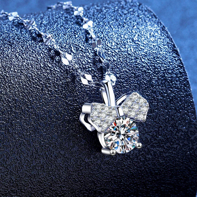 JECIRCON 1 قيراط مويسانيتي قلادة للنساء S925 فضة القوس قلادة مع سلسلة شفرة GRA معتمد تألق مجوهرات #2