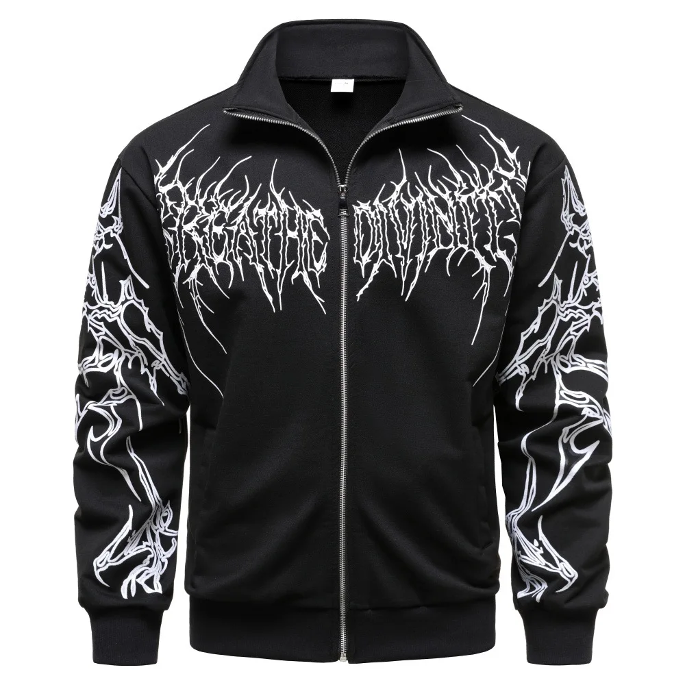 

Куртка-кардиган на молнии в готическом стиле для отдыха и фитнеса, осень-зима 2022, мужская куртка с капюшоном в темном стиле с принтом
