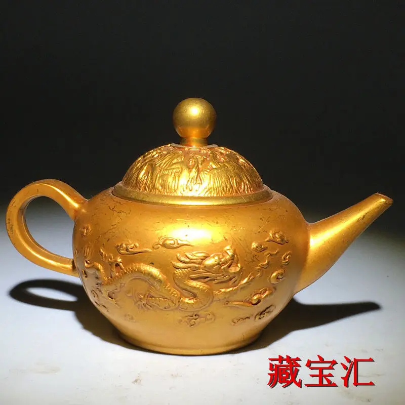 

Reflux pieces large Qing pure copper teapot dragon and phoenix gold pure copper wine pot ornament collection