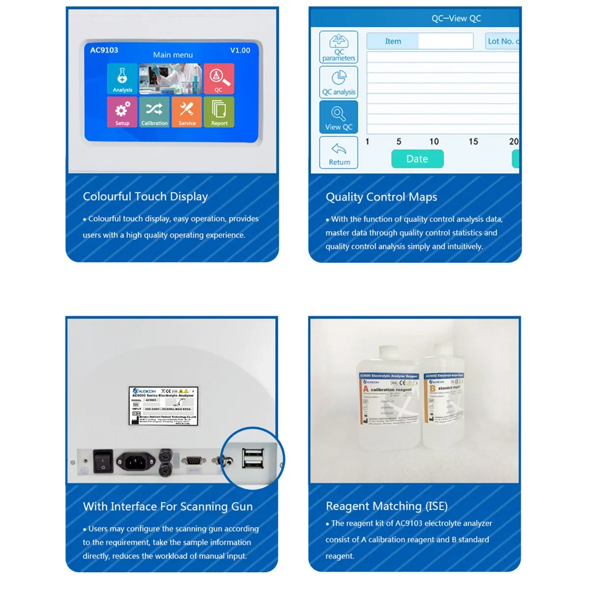 Audicom AC9103 K Na CI Clinic and Hospital Laboratory Blood Urine Electrolyte Analyzer Diagnosis Medical Machine