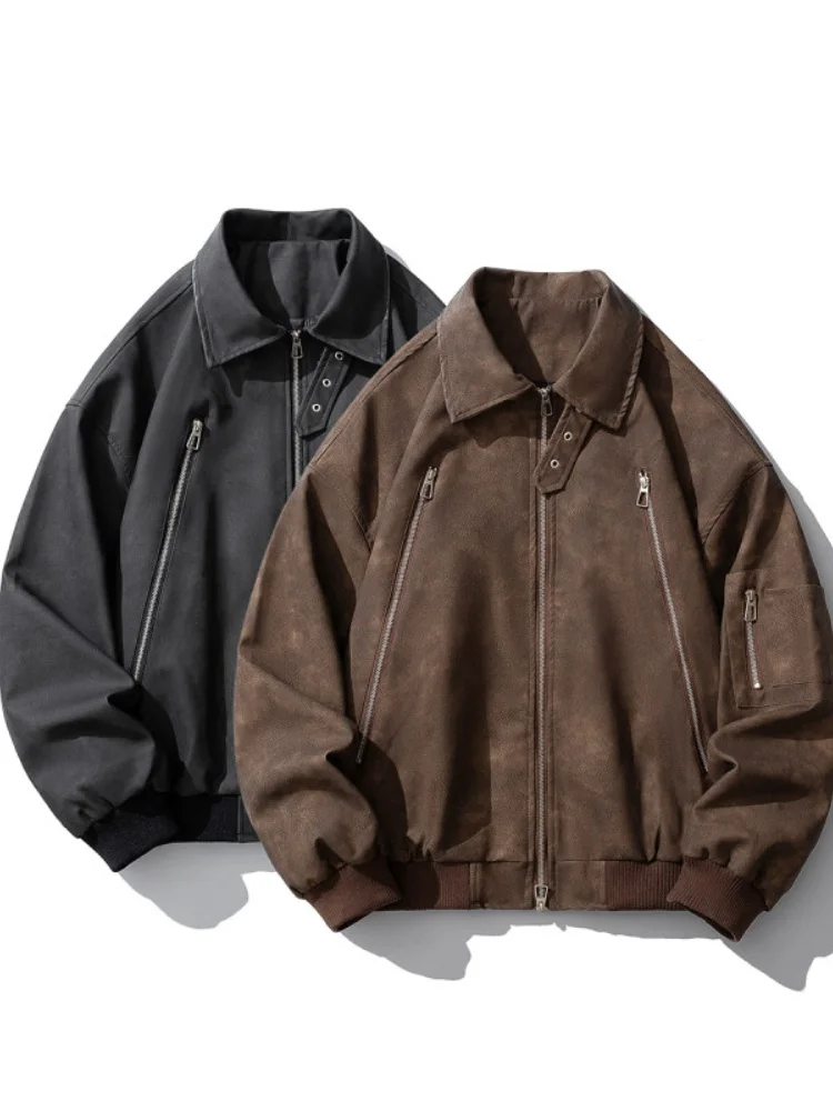 

Мужская куртка из искусственной кожи с двойной молнией, в американском ретро-стиле, весна-осень, стильная верхняя одежда