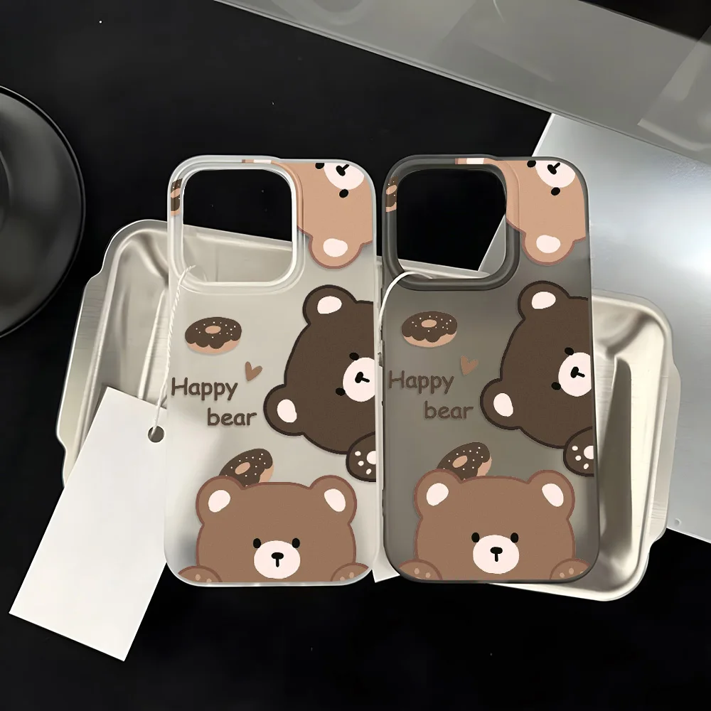 Soft TPU Matte Cute Bear Phone Case for iPhone 17 Pro Max Funda iPhone 16 11 15 13 15 14 Plus 12 Mini 16promax 17promax  Cover