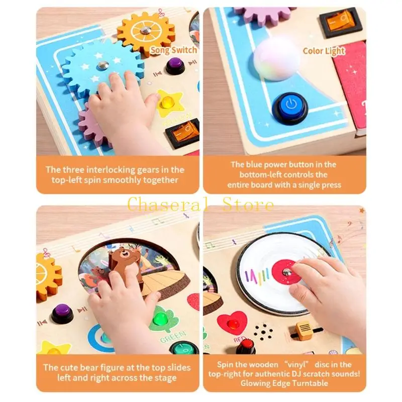 E7CE LED Light Wooden Music Instrument Toy With Piano Keys And Gear Design For Kindergarten Kids Fine Motor SKill Training
