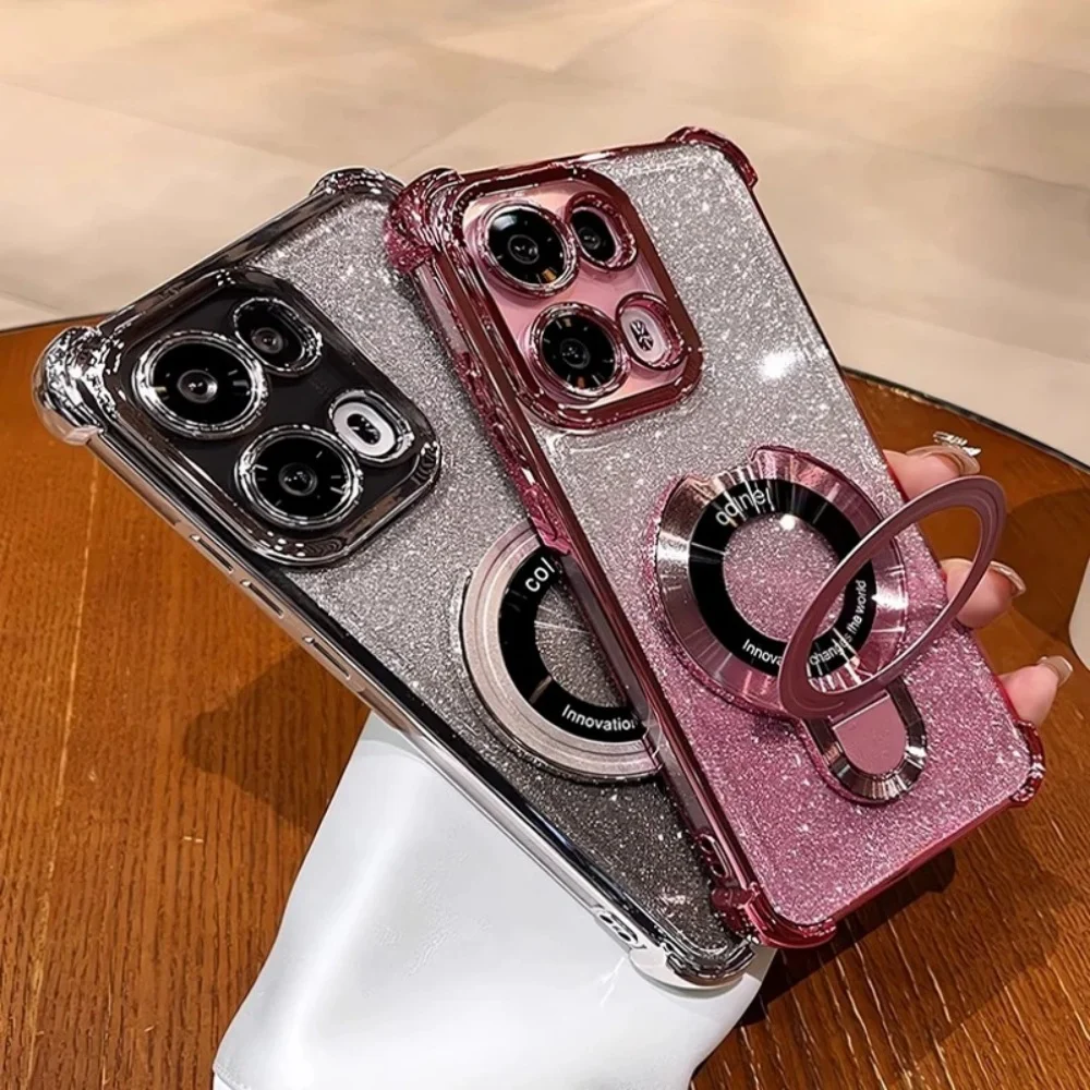 Casing Ponsel Untuk iPhone 17 16E 17 Air 15 14 13 12 11 Pro Max 16 Plus Braket Magnetik Serbuk Kilat Anti Jatuh Silikon Lembut