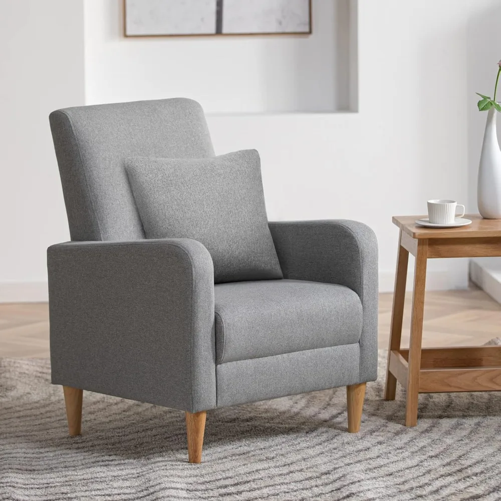 COLAMY Modern Upholstered Accent Chair Armchair with Pillow, Fabric Reading Living Room Side Chair,Single Sofa with Wood Legs, L