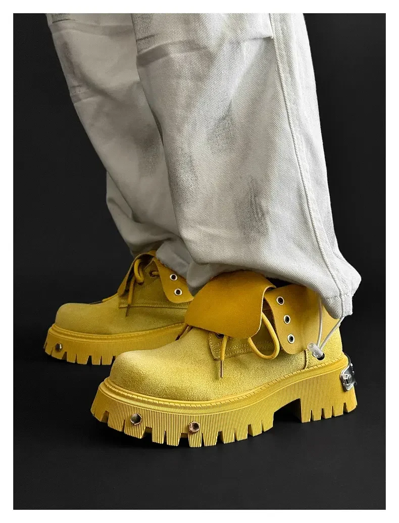 High Top Motorcycle Boots Plus Size 45 Mens Designer Outdoor Work Boots Fashion Casual Leather Height Increased Platform Boots