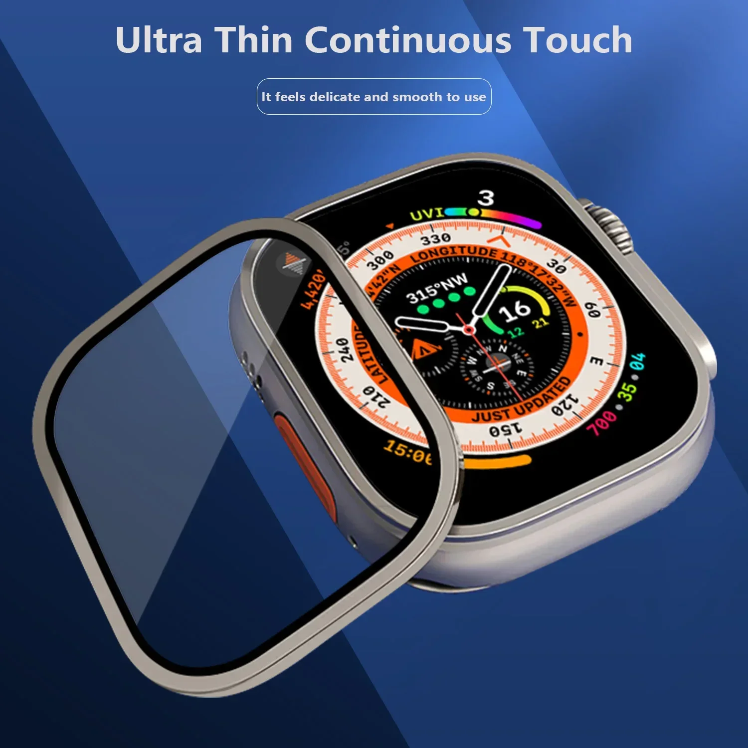 Custodia in lega di alluminio + vetro temperato per Apple Watch Ultra 2 49mm Proteggi schermo antigraffio per iWatch Ultra 49mm Pellicola protettiva