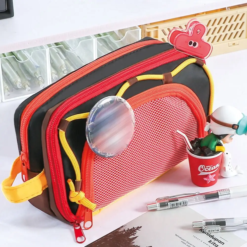 Multifunctional Contrast Color Pen Bag Drawstring Design Large Capacity Pencil Case Eight Layers Stationery Bag Back To School