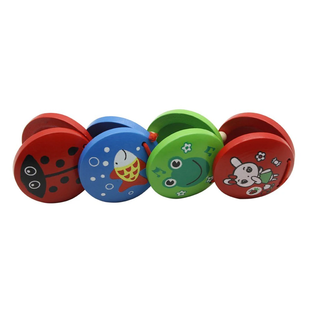 1pc Kid Children Cartoon in legno Castanet Toy strumento musicale a percussione