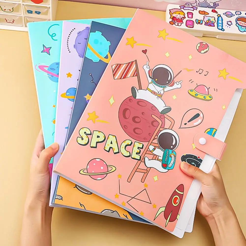防水漫画宇宙飛行士ファイルフォルダー、ドキュメントオーガナイザー、スナップ6グリッド、学生用ペーパーソートストレージ、学用品、a4