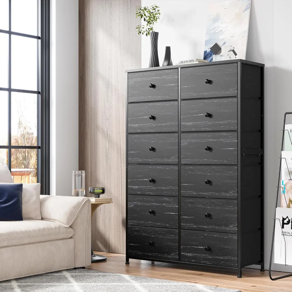 

Tall Dressers for Bedroom,12 Drawer & Chest of Drawers for Closet Hallway,Living Room, Bedroom Furniture with Wooden Top