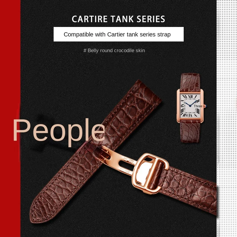 Black Brown blue watchband For Cartier crocodile strap Genuine leather tank Solo key London calibo Men\'s bracelet 20 22 23 24 25