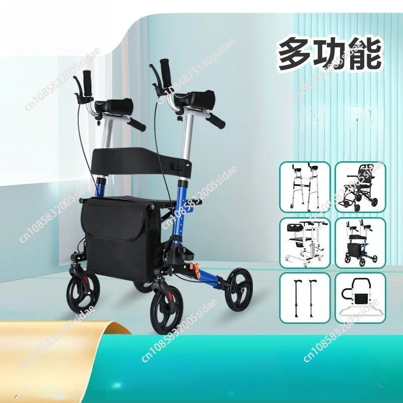 Upright Walker 4 Wheels Folding Rollator Seat Padded Armrest Heavy Duty Durable Adjustable 300 Lbs for Seniors Elderly
