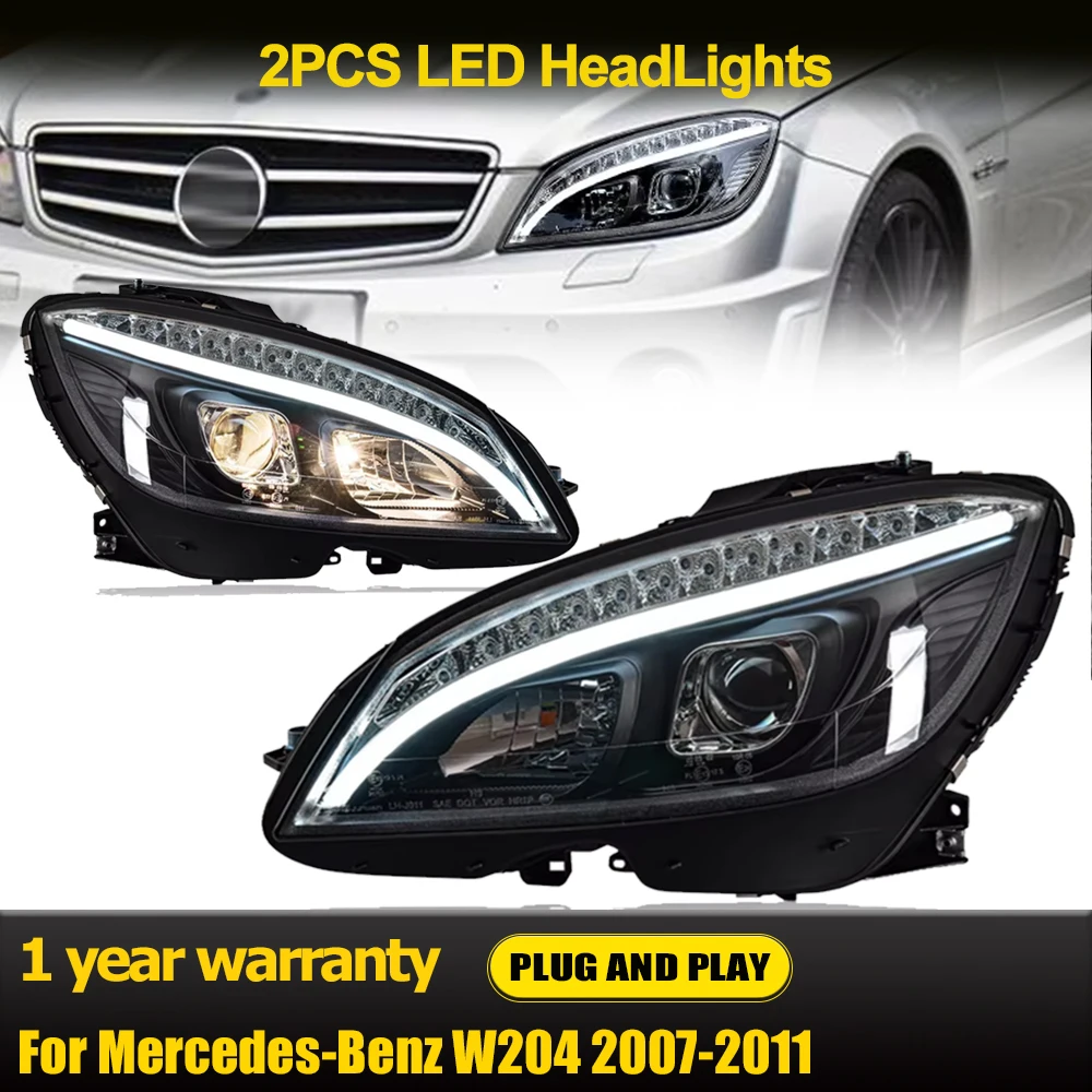 2pcs Head Lamp for Benz W204 LED Headliamp2007-2010 Headlights C200 C260 C300 DRL Turn Signal High Beam Angel Eye Projector Lens