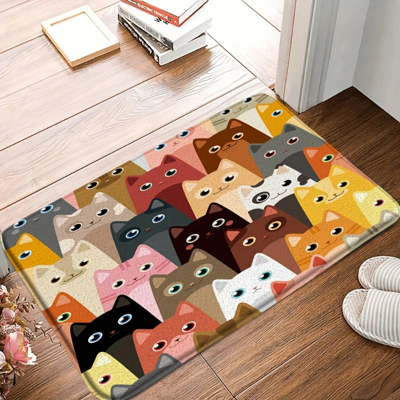 1Pc Cute Cat Printed Bathroom Floor Mat Decorative Non-slip Bath Rug Comfortable Doorway Foot Pad Living Room Home Decor Carpet