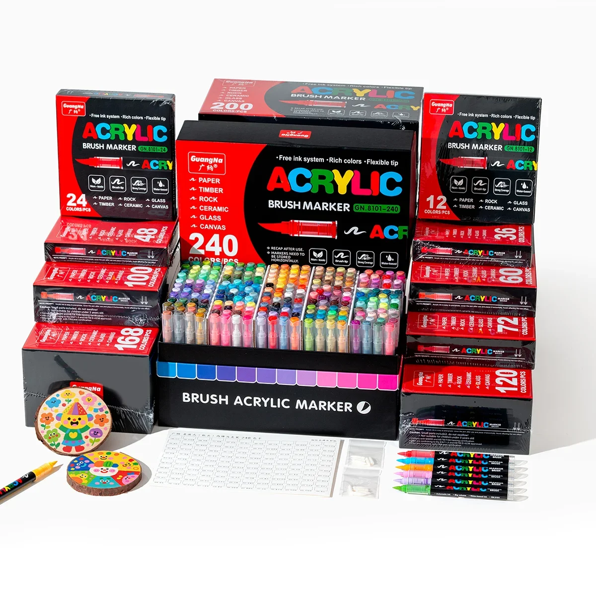 12-240 Colors  Acrylic Paint Markers Brush Tip, Direct-Liquid Ink Control System, Professional-Grade Paint Pen for Any Surface