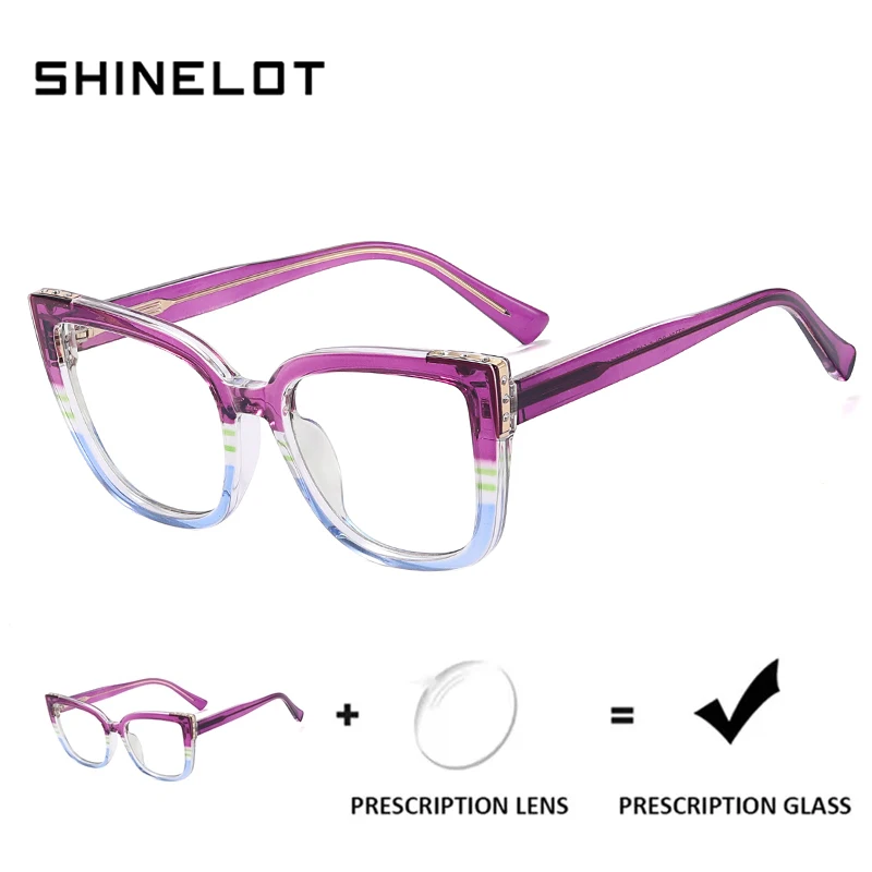 

SHINELOT 97701 Cute Women Prescription Myopia Eyewear Progressive Glasses Cat Eye Anti Blue Light Photochromic Eyeglasses