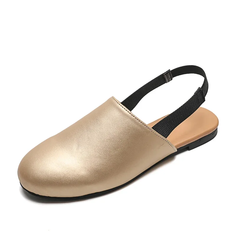 Pantoufles en cuir pour enfants, sling back, or, blanc, marron, garçons, filles, printemps, été, nouveauté, taille 21-42