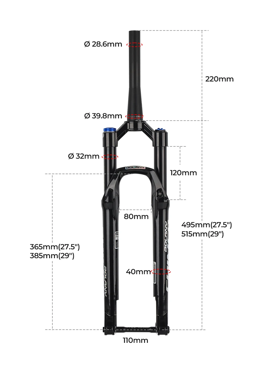BOLANY MTB-Luftgabel 27,5 29 Zoll Luftölfederung Boost 15 x 110 Steckachse Leichte Fahrradgabel R29 Dämpfung Rückprall einstellbar – Detail 3
