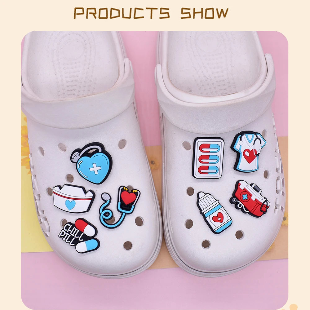20pcs Cute Medical Care Series ​for Shoe Charms PVC Shoe Accessories for Classic Clog Shoe Decoration Fit Wristband Kids Gifts