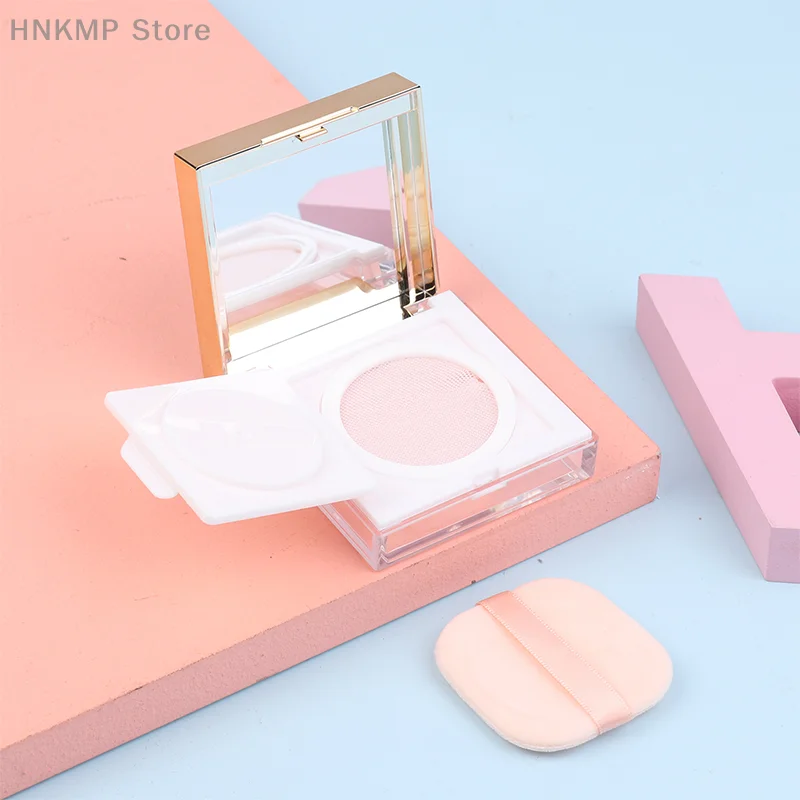 

8g Square Gold Border Loose Powder Box Empty Refillable Portable Makeup Setting Powder Blush Case Container With Puff Mirror