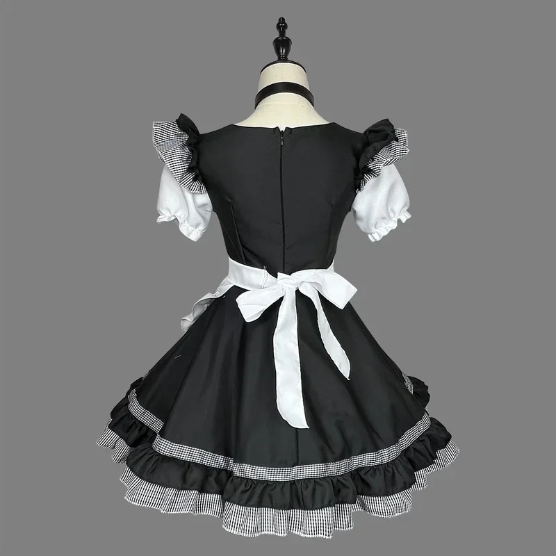 女の子のためのロリータ猫プリンセスドレス、古典的なメイドのコスプレ衣装、かわいいパーティーの衣装、黒と白のエプロン、プラスサイズ、k
