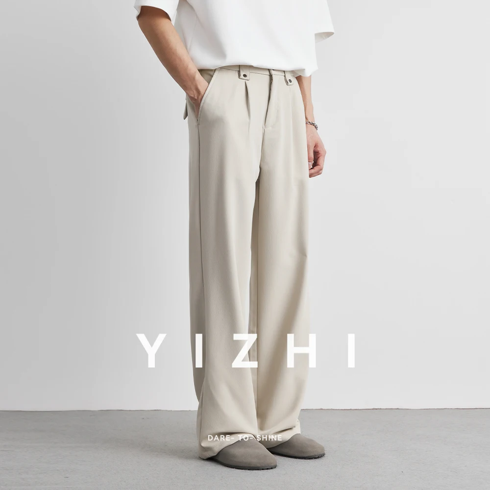 Men's Fashion Tencel Casual Pants 2025 Summer New Vertical Straight Pants Outdoor Sports Loose Wide Leg Pants Mopping Pants Men