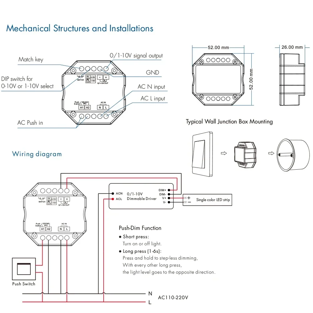 0/1-10V LED Dimmer Controller Push Dimmer Smart WiFi Zigbee Tuya R11/L1(WT)/L1(WZ)/RT6/TW1 Smart Life APP Control 110V 220V 230V