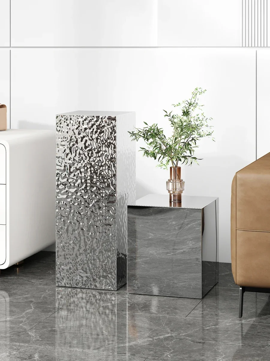 Silver stainless steel sculpture base, water ripple metal floor base ornament