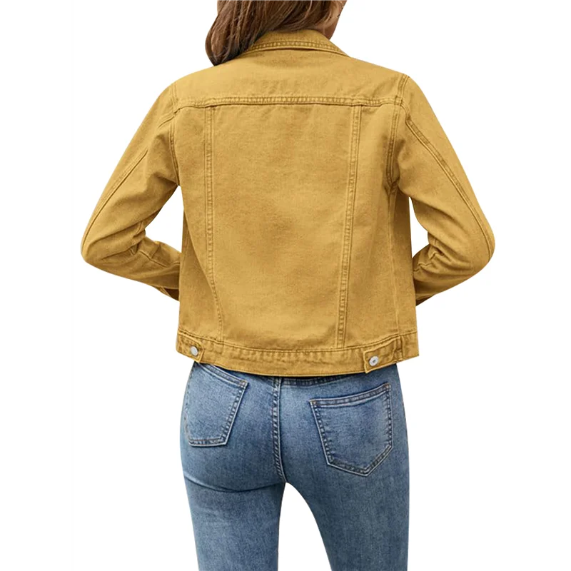 【HAPPYH】Jean Jackets For Women Basic Long Sleeve Button Down Denim Jacket Cropped Fashion Jean Jacket