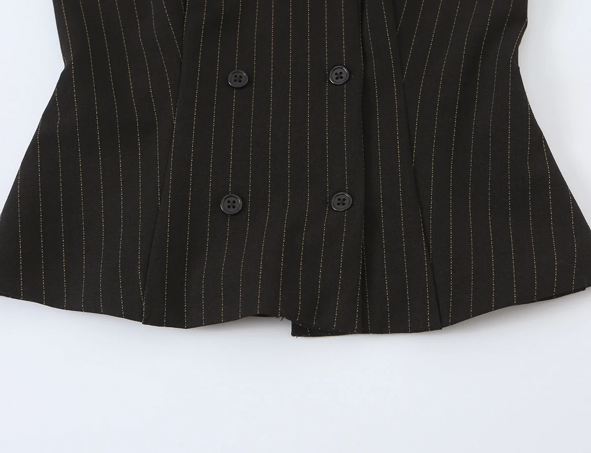BSAY 2026 Neue Retro Preppy-Style Damen Bluse mit Stehkragen, Doppelreihig, Kurzarm, Schmal Geschnitten, Kariert und Gestreift, Arbeitsbluse – Detail 15