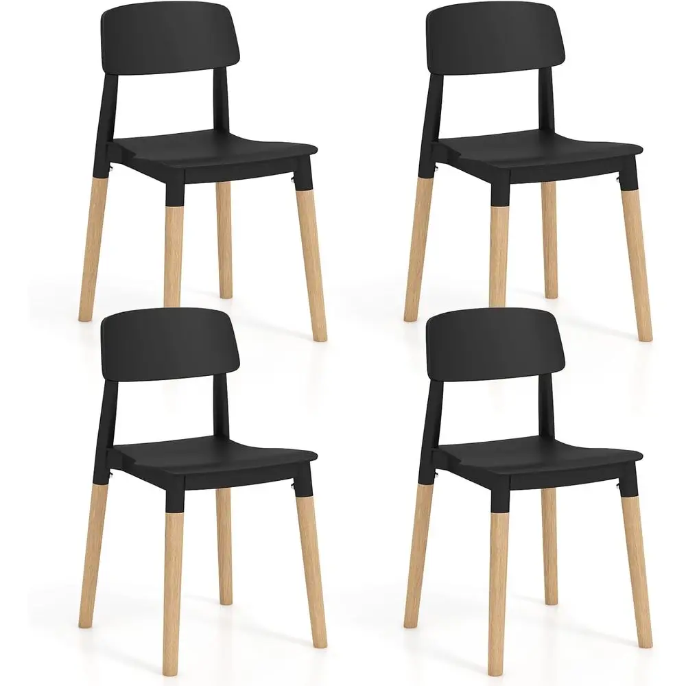 

Set of 4 Modern Plastic Dining Chairs with Wooden Legs, Comfortable Backrest and Spacious Seats for Home, Dining Rooms, Living R