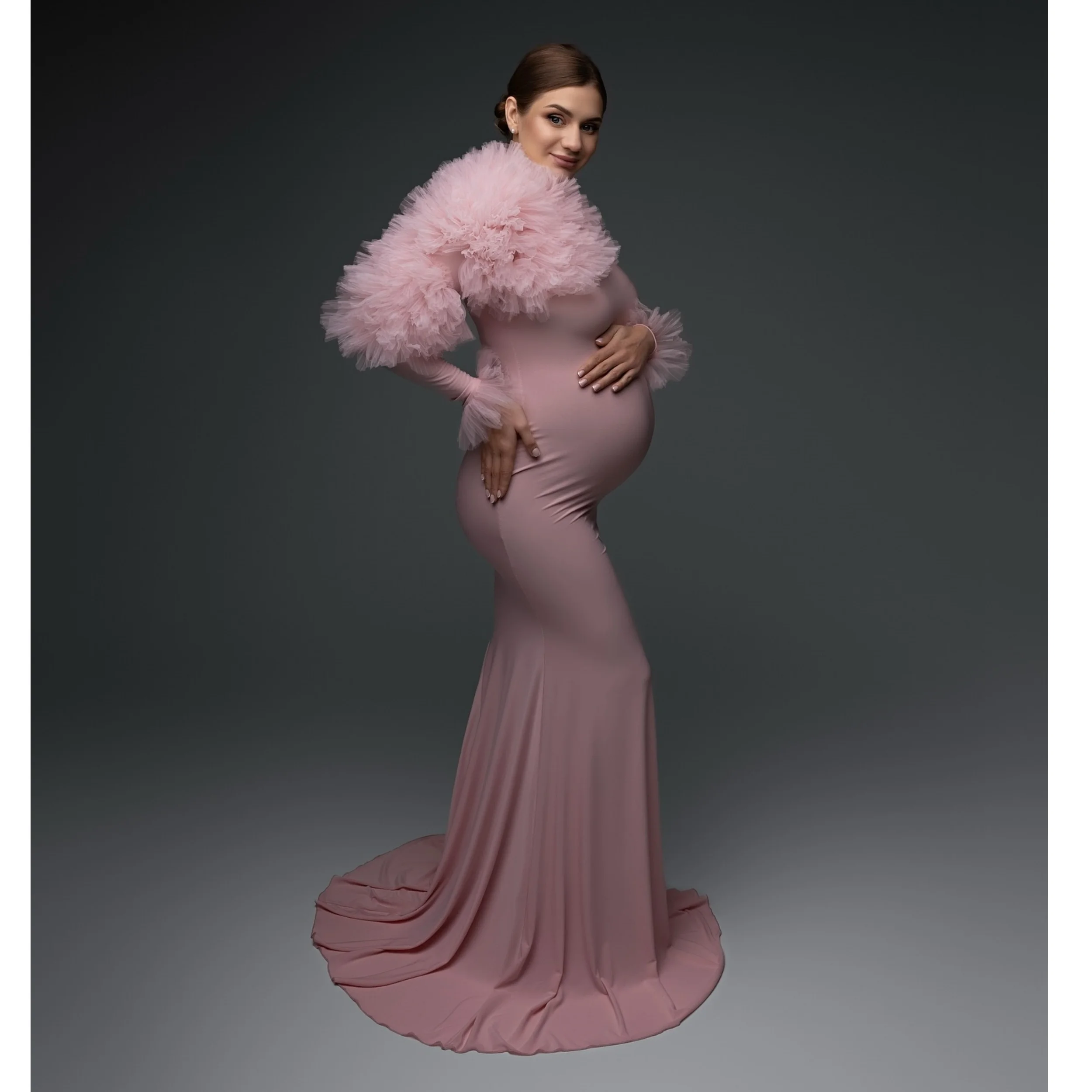 

White Maternity Dresses for Photography Big Bow Mermaid Maternity Robe Photo Shoot Illusion Elegant Customized Babyshower Gowns