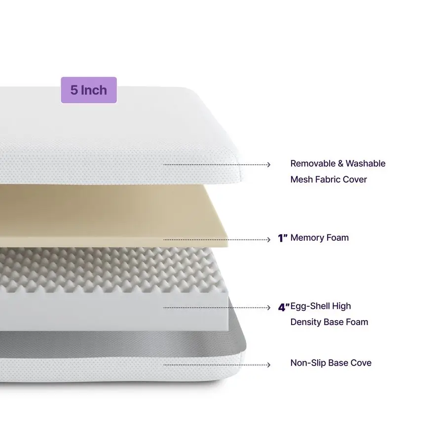 Colchón doble de espuma viscoelástica de 5 pulgadas, sensación media, certificado CertiPURUS, cama en una caja, funda de tela suave transpirable, blanco