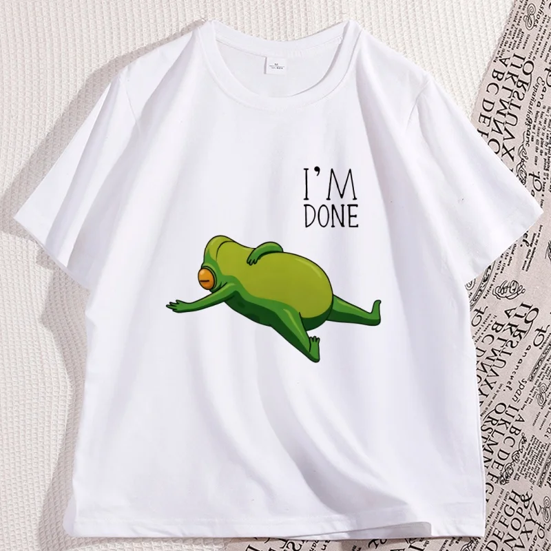 I'm Done Frog T-Shirt Funny Lazy Cotton Short Sleeve Round Neck Tshirt Men Women Comfortable Printed T Shirt Clothes