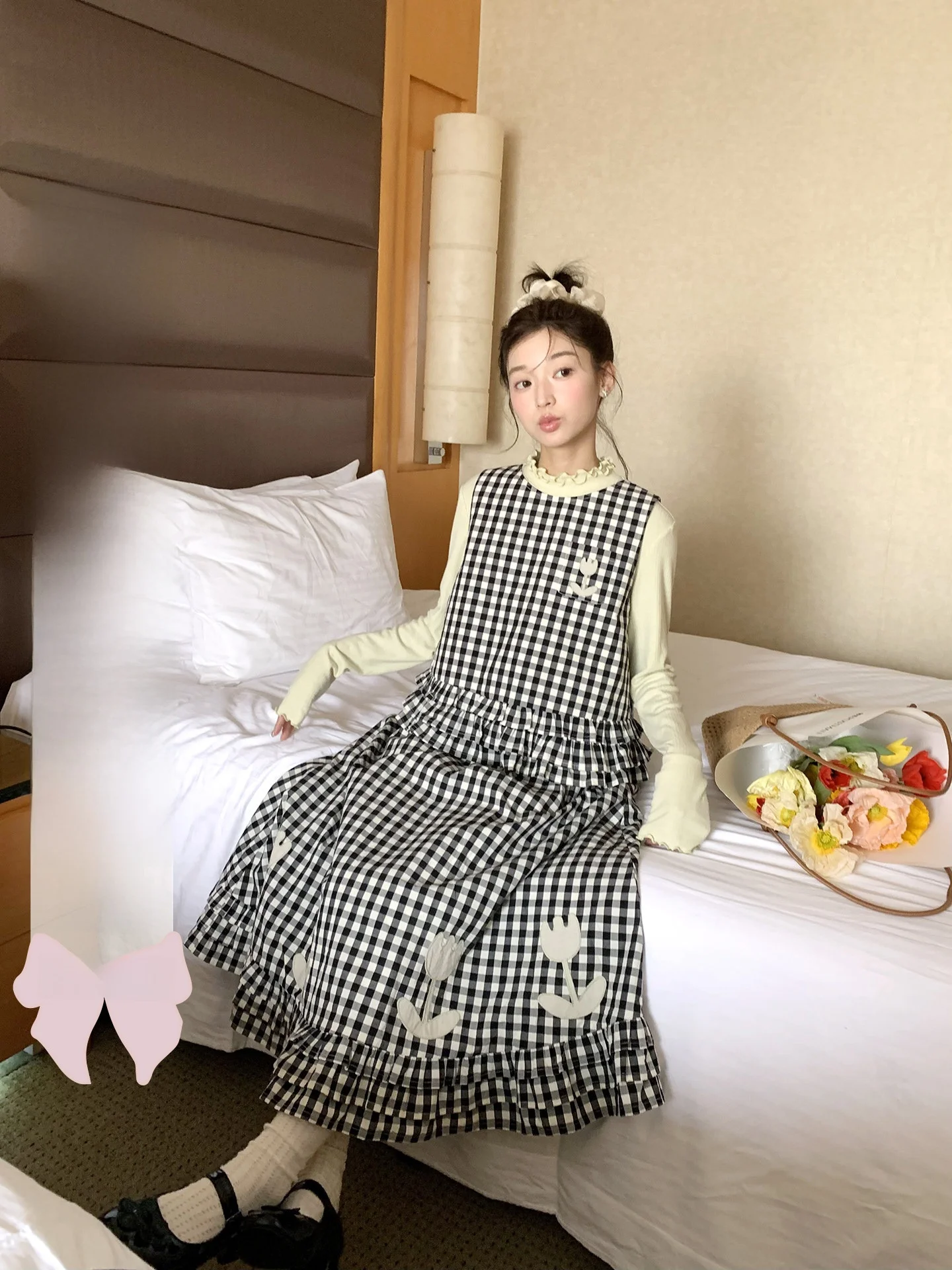 

Double-Sided Wear Plaid Vest Skirt Set Early Spring New Sle Jiang Jam Women's Faion Set Cotton Breathable Long Sve But...